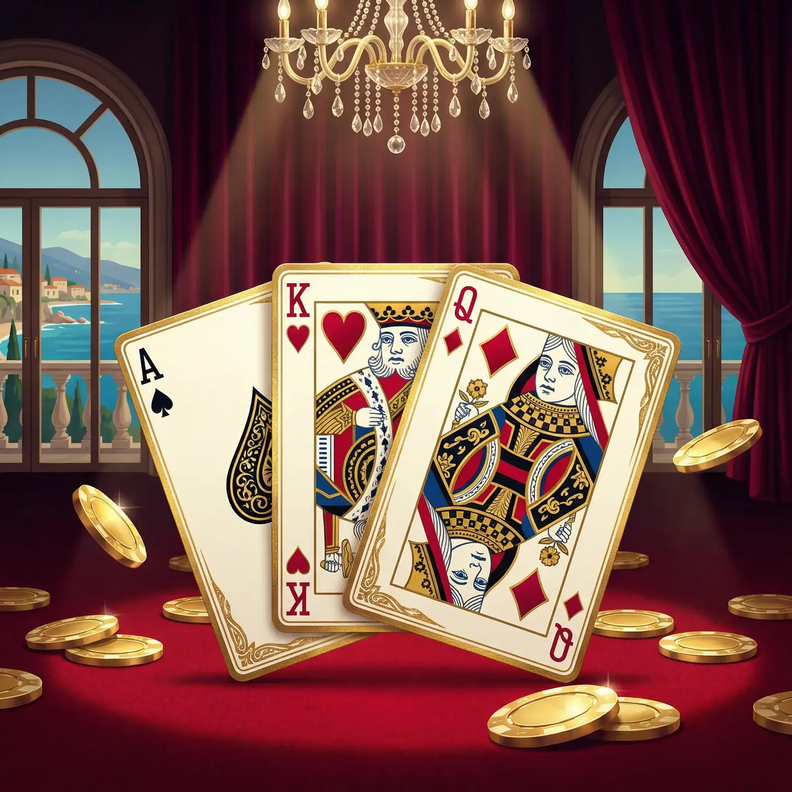 开元棋牌红毯炸金花三张扑克牌特写